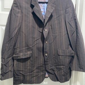Unique Alex By Alexandre London Brown/Gold Pinstripe Suit Jacket 46- Wool Blend
